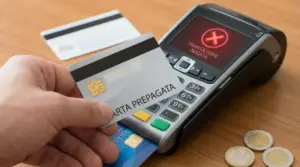 Carta prepagata avvicinata a un terminale POS con transazione negata