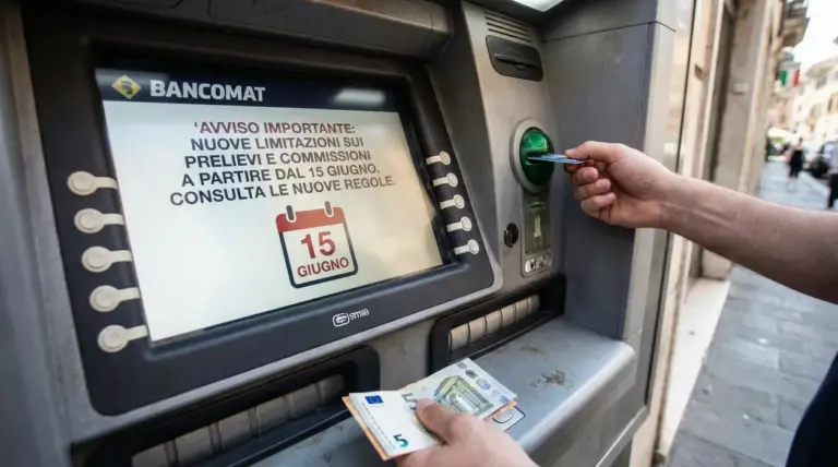 Persona inserisce una carta in uno sportello bancomat in una strada cittadina