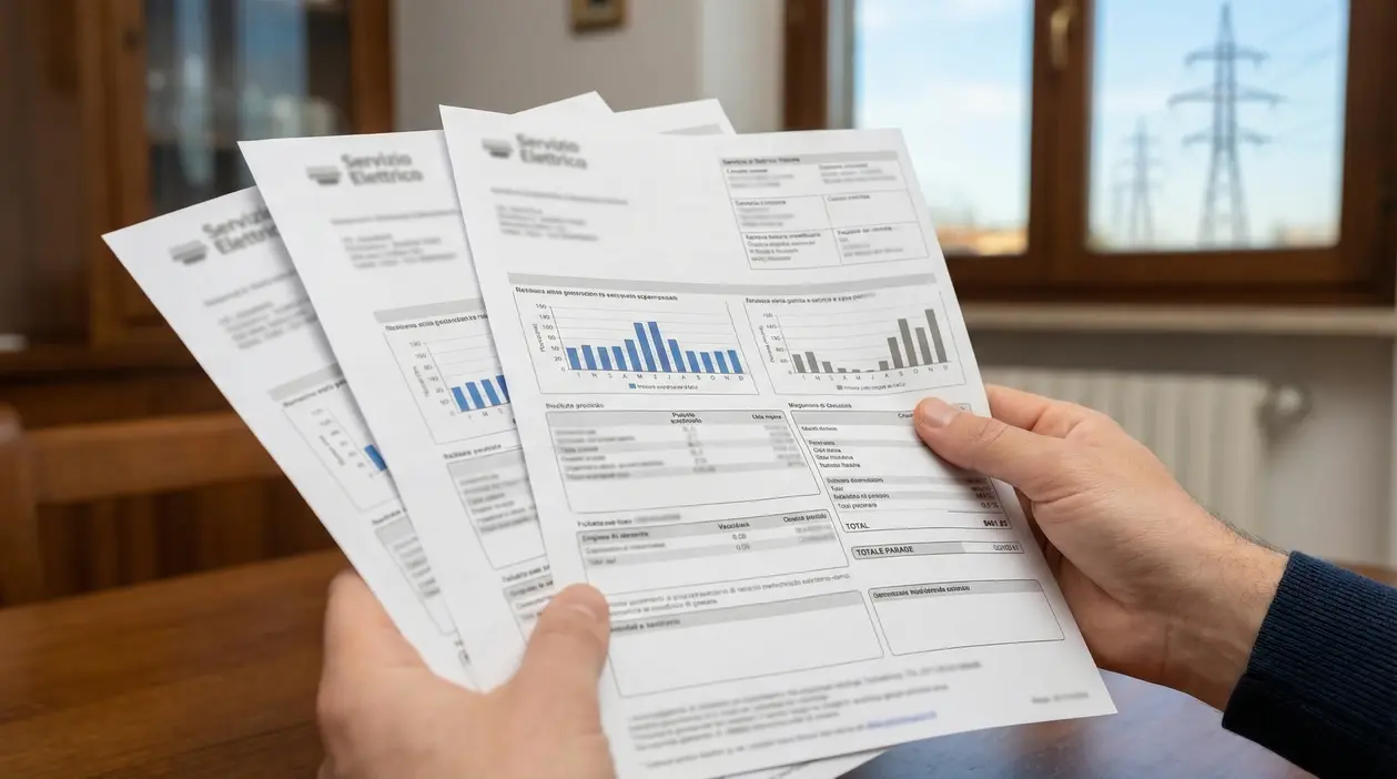 Persona che tiene in mano bollette del servizio elettrico nazionale vicino a una finestra